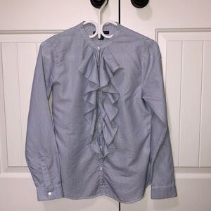 GAP Light Blue Strip Ruffle Front Button Up Blouse Cotton blend - S